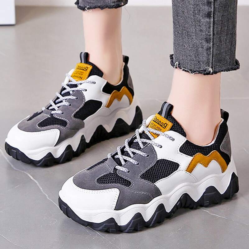 

Lace-up Front Mesh Panel Sneakers, Multicolor