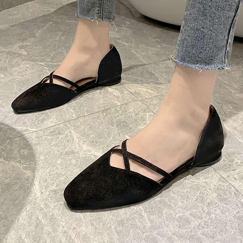 

Cross Strap Suede Flats, Black