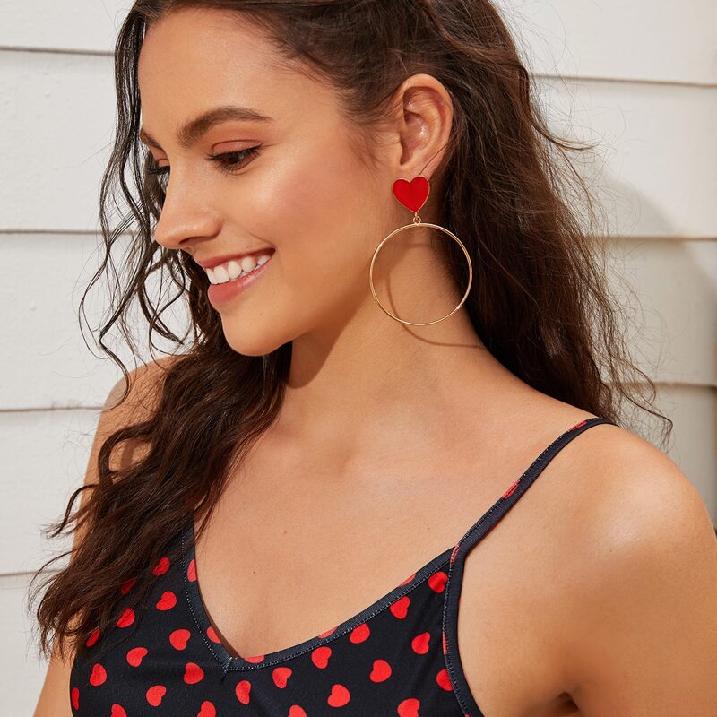 

1pair Heart Decor Hoop Drop Earrings, Multicolor
