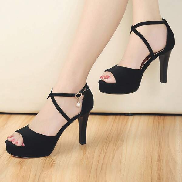 

Cross Ankle Strap Stiletto Heels, Black