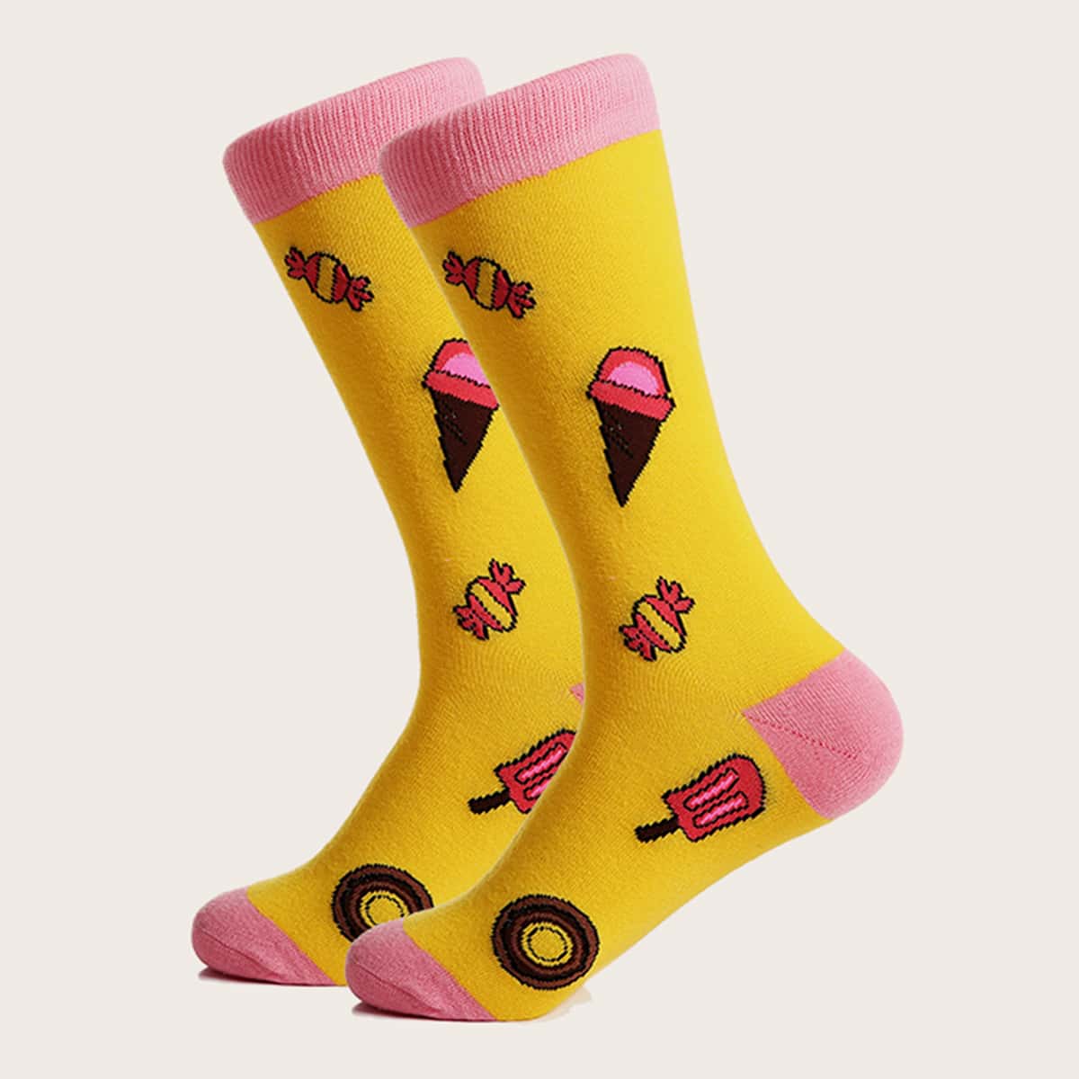 

1pair Ice Cream Pattern Socks, Multicolor
