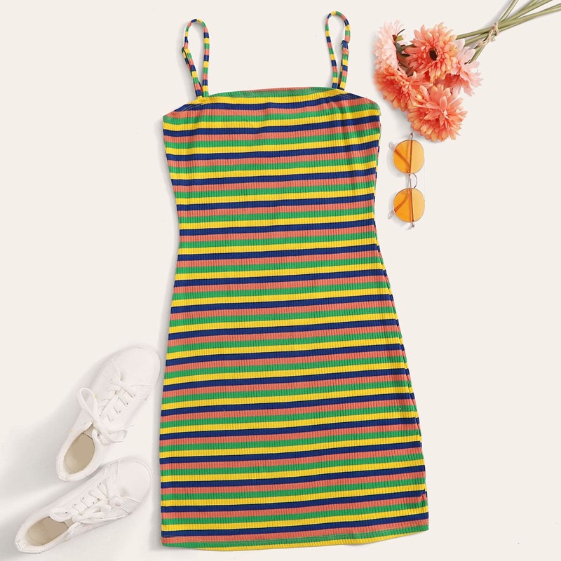 

Rib-knit Striped Cami Dress, Multicolor