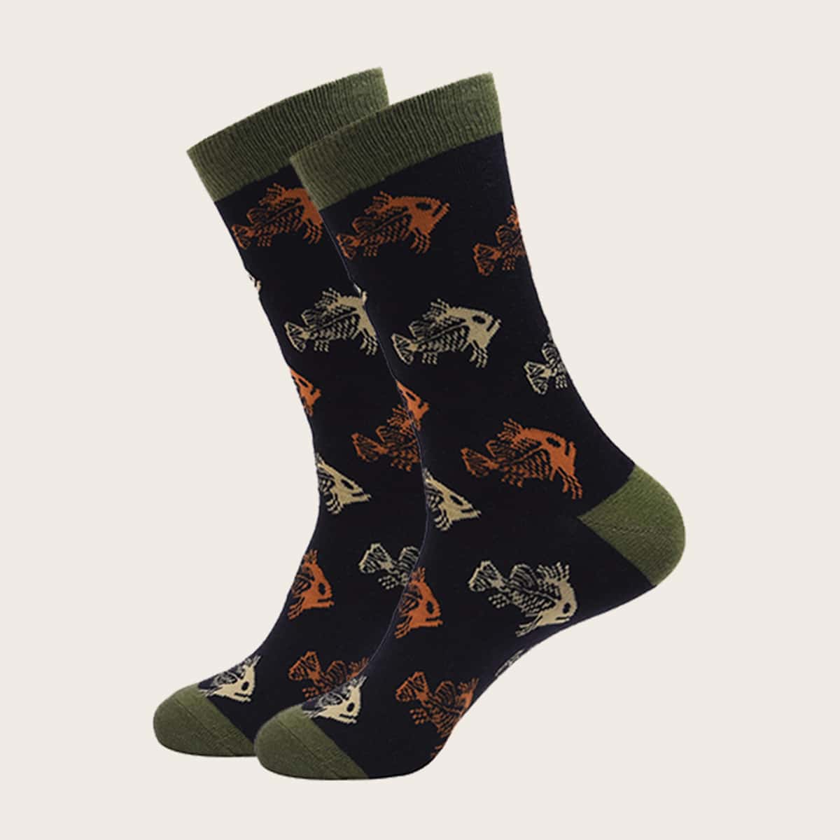 

1pair Color Block Fish Pattern Socks, Multicolor