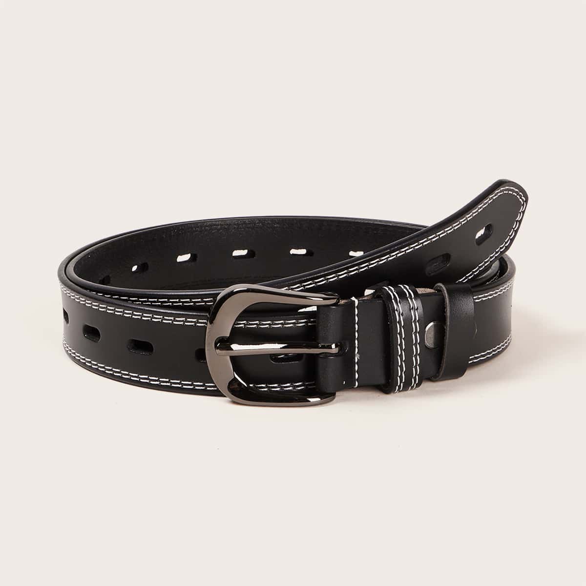 

Guys Hollow Out Stitching Belt, Black