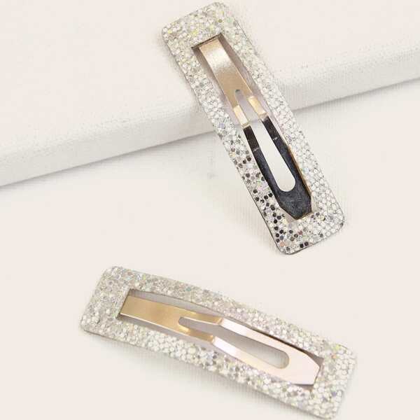 

2pcs Glitter Geometric Hair Clip, Silver