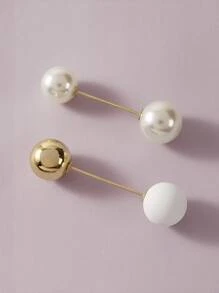 2pcs Faux Pearl Decor Brooch - White - View 2