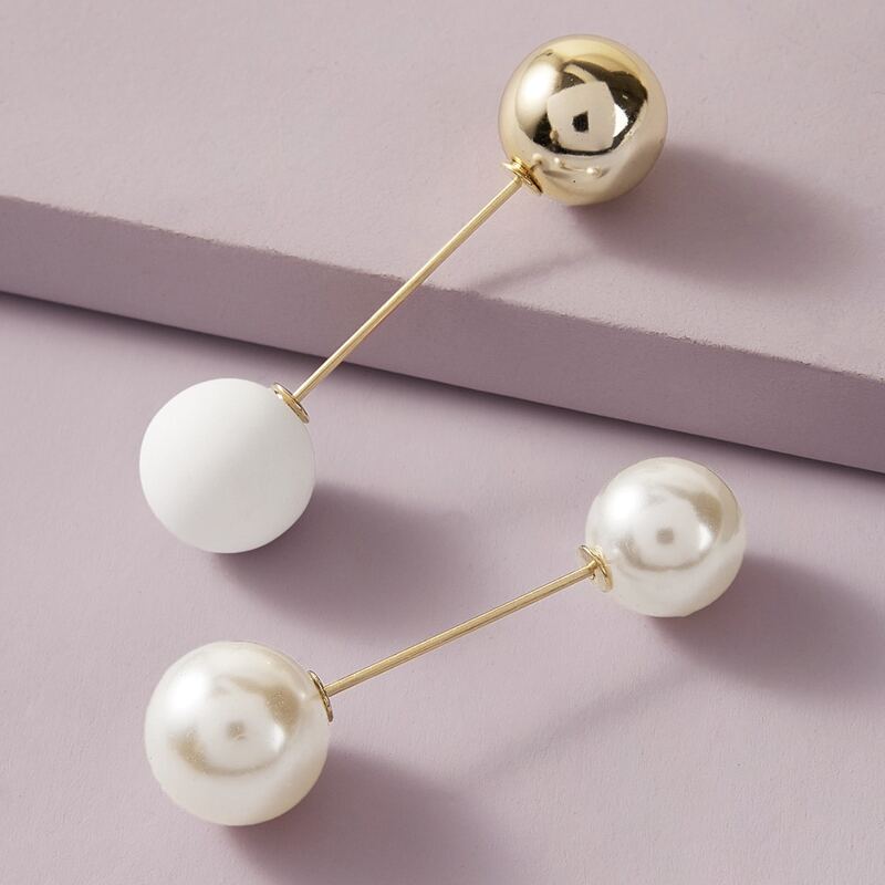 

2pcs Faux Pearl Decor Brooch, White