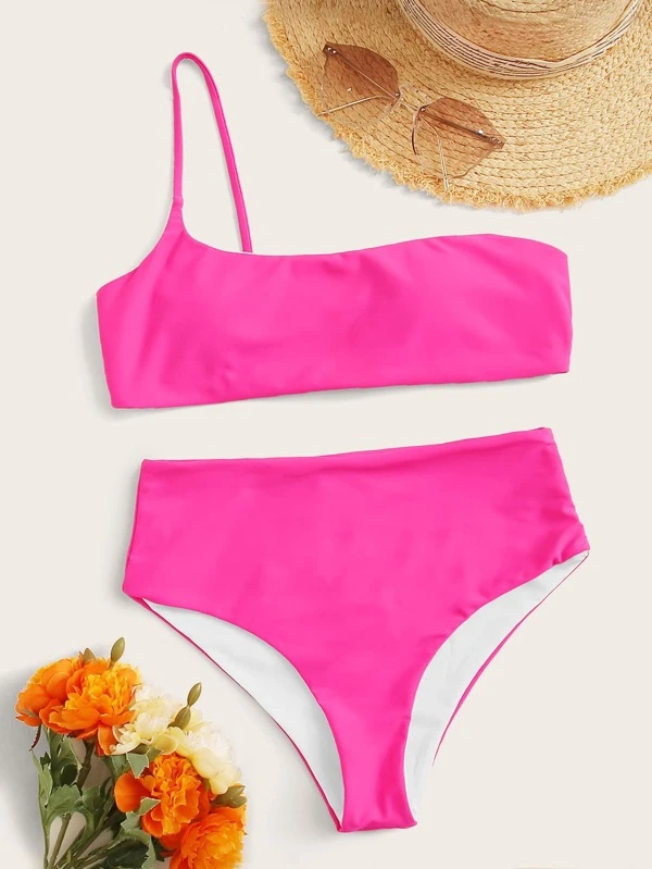 pink high waisted bikini set