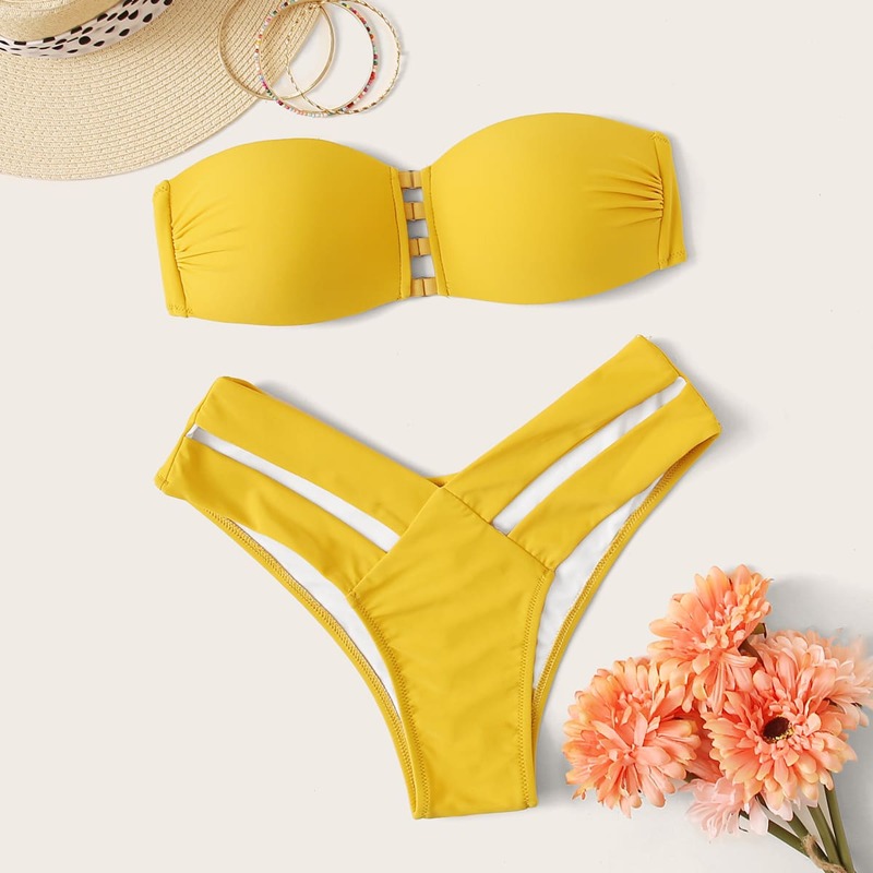 

Bandeau Cut-out High Cut Bikini Swimsuit, Yellow