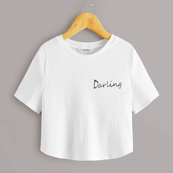 

Girls Letter Graphic Rib-knit Crop Tee, White