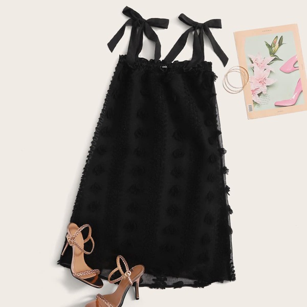 

Knot Straps Appliques Detail Cami Dress, Black