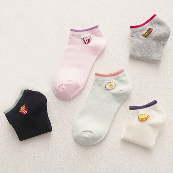 

5pairs Contrast Trim Food Pattern Ankle Socks, Multicolor