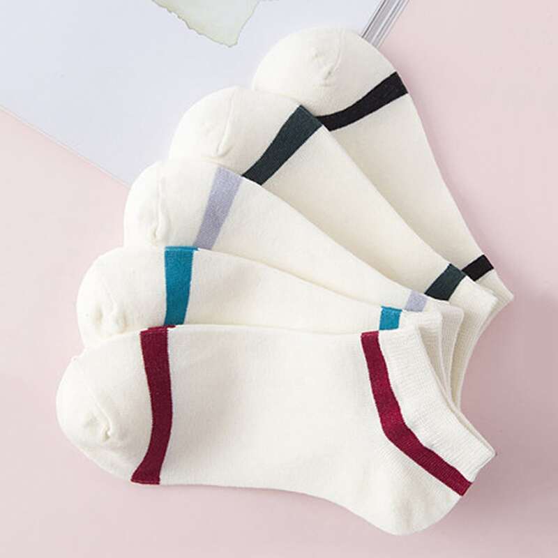 

5pairs Contrast Stripe Ankle Socks, White