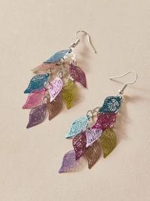 1pair Layered Leaf Drop Earrings - Multicolor - View 3