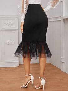 Modelyn Mesh Fishtail Hem Skirt - Black - View 2