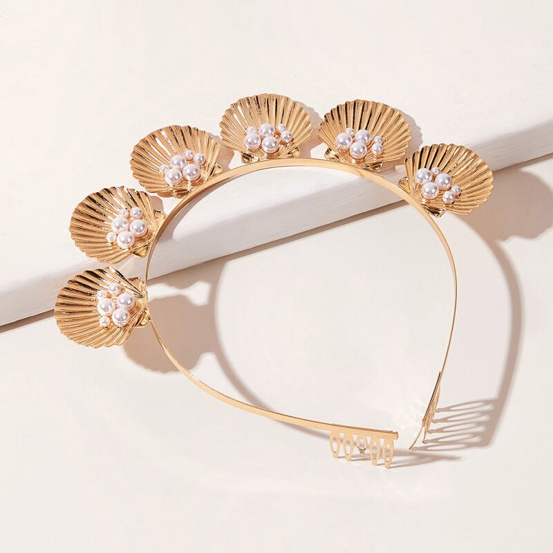 

Shell & Faux Pearl Decor Hair Hoop, Gold
