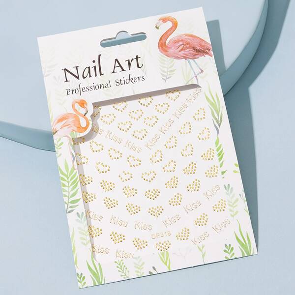 

1sheet Heart Design Nail Sticker, Gold
