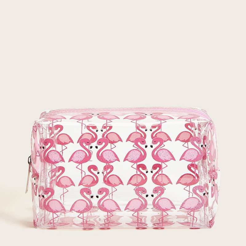 

Flamingos Pattern Transparent Makeup Bag, Pink