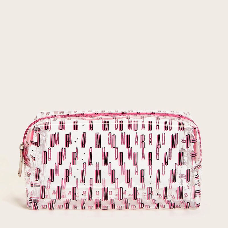 

Letter Graphic Transparent Makeup Bag, Multicolor