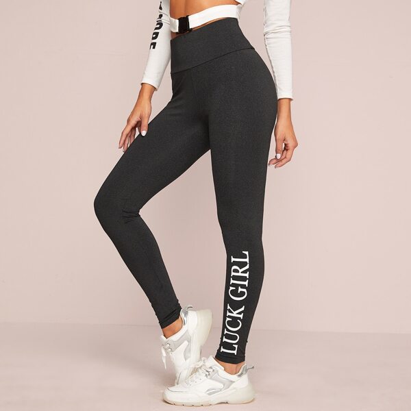 

Slogan Graphic Wide Waistband Leggings, Grey