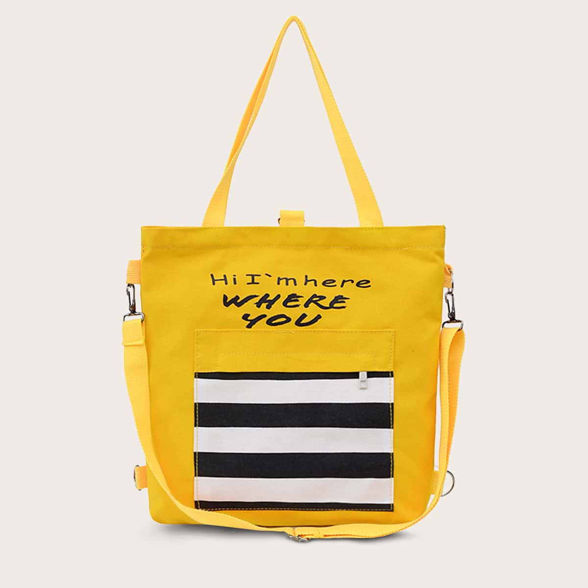 

Striped Letter Graphic Canvas Tote Bag, Yellow