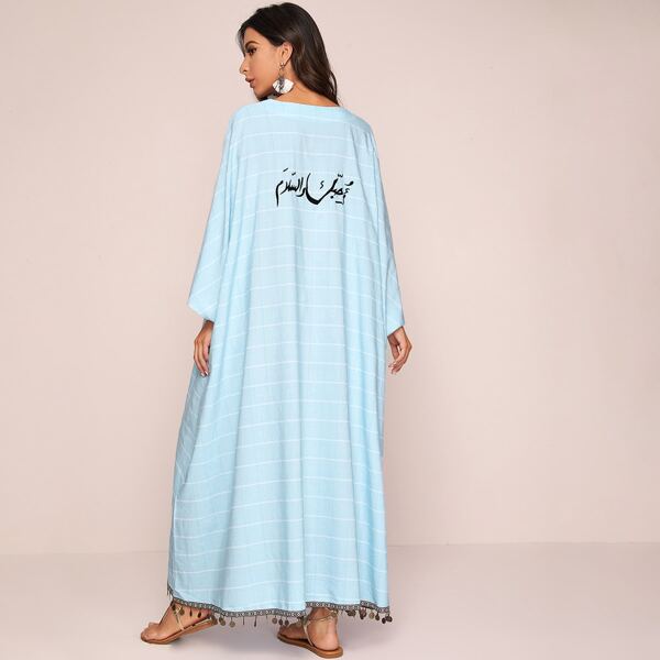 

Metal Disc Decoration Striped Maxi Kaftan, Blue