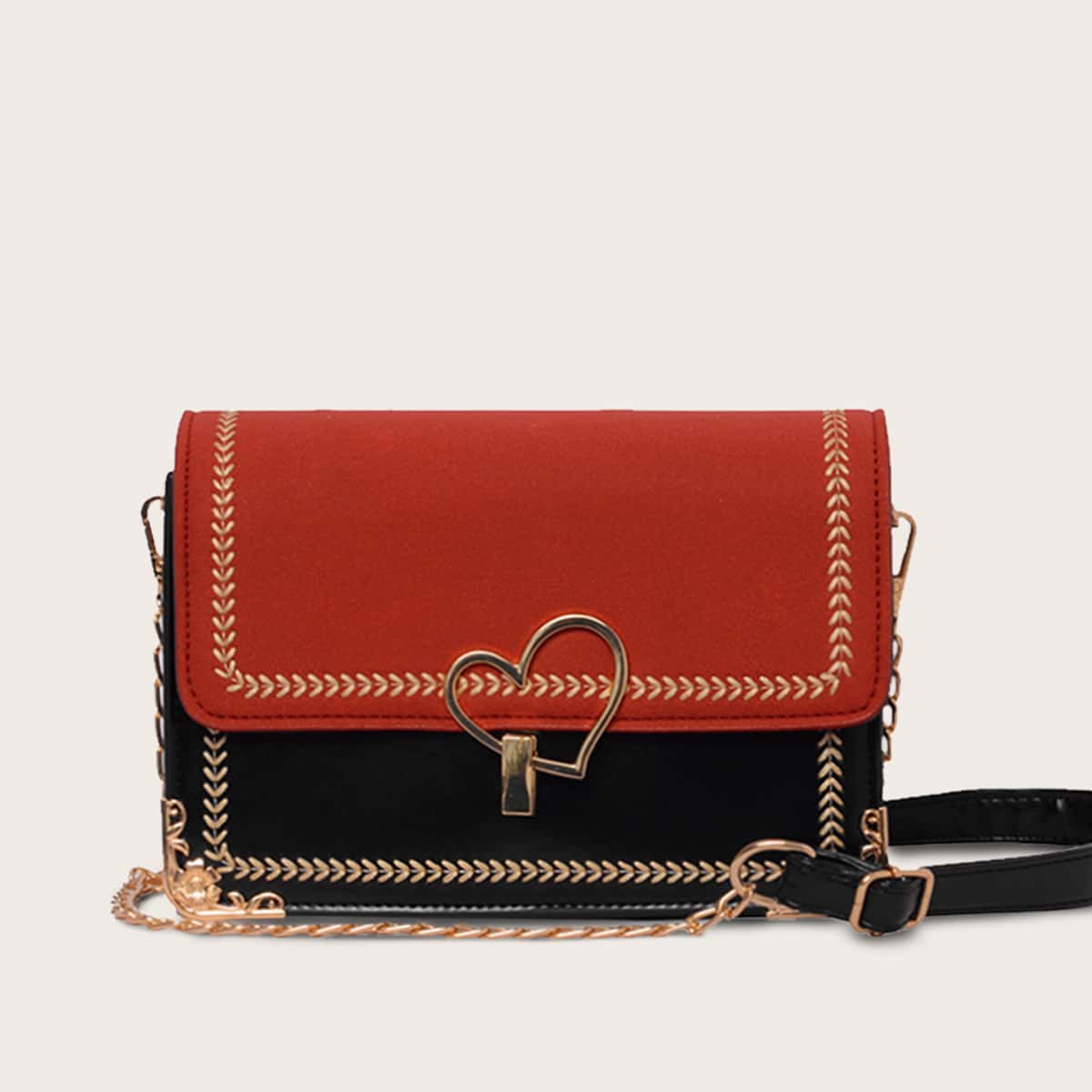 

Heart Shaped Lock Two Tone Crossbody Bag, Multicolor