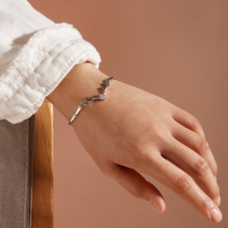 

1pc Antlers Decor Chain Bracelet, Silver