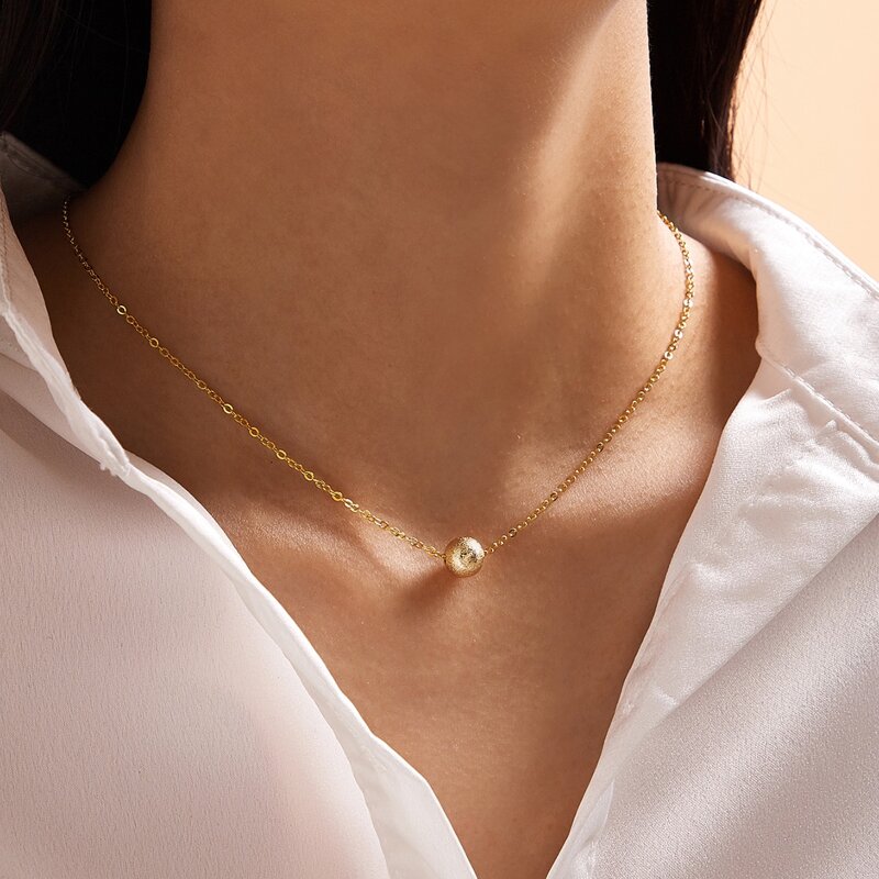 

1pc Metallic Bead Charm Necklace, Gold