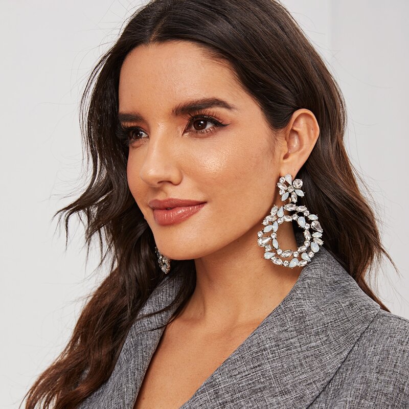 

1pair Gemstone Round Drop Earrings, White
