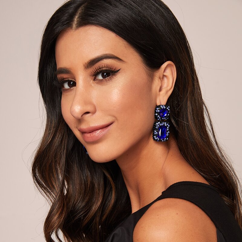 

1pair Rhinestone Decor Geometric Drop Earrings, Blue