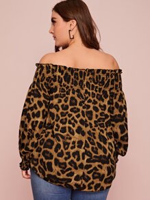 Camisa con estampado de leopardo de hombros descubiertos - grande - Multicolor - Ver 2