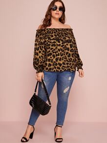 Camisa con estampado de leopardo de hombros descubiertos - grande - Multicolor - Ver 3