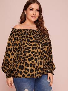 Camisa con estampado de leopardo de hombros descubiertos - grande - Multicolor - Ver 4