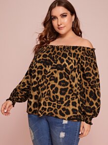 Camisa con estampado de leopardo de hombros descubiertos - grande - Multicolor - Ver 5