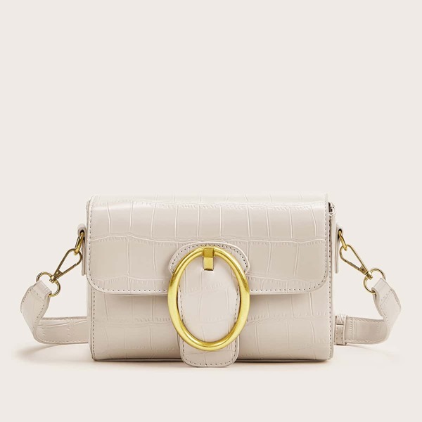 

Croc Embossed Flap Crossbody Bag, Beige