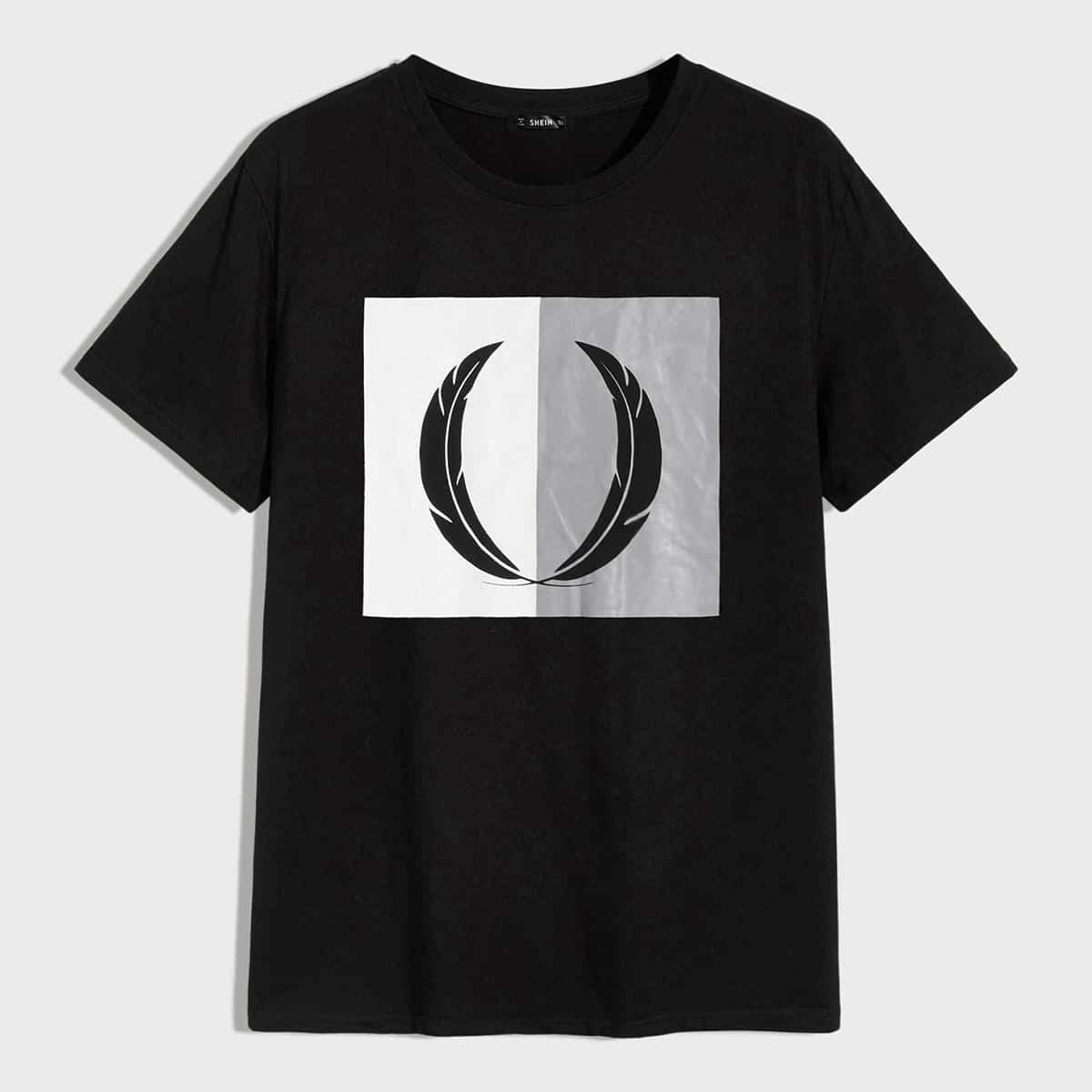 

Guys Feather Print Colorblock Tee, Black