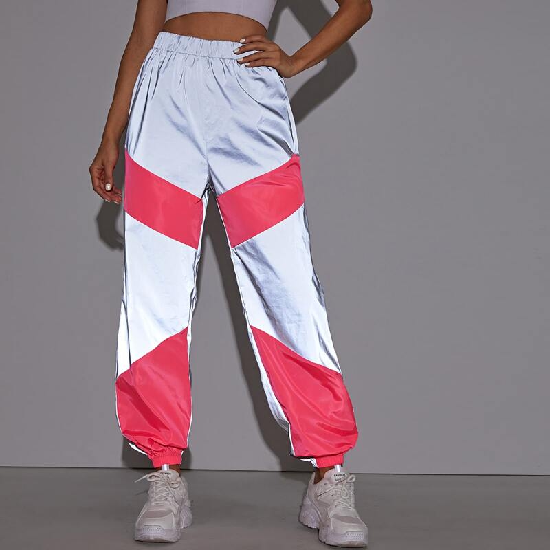 

Colorblock Reflective Windbreaker Pants, Grey