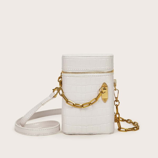 

Structured Croc Embossed Crossbody Bag, White