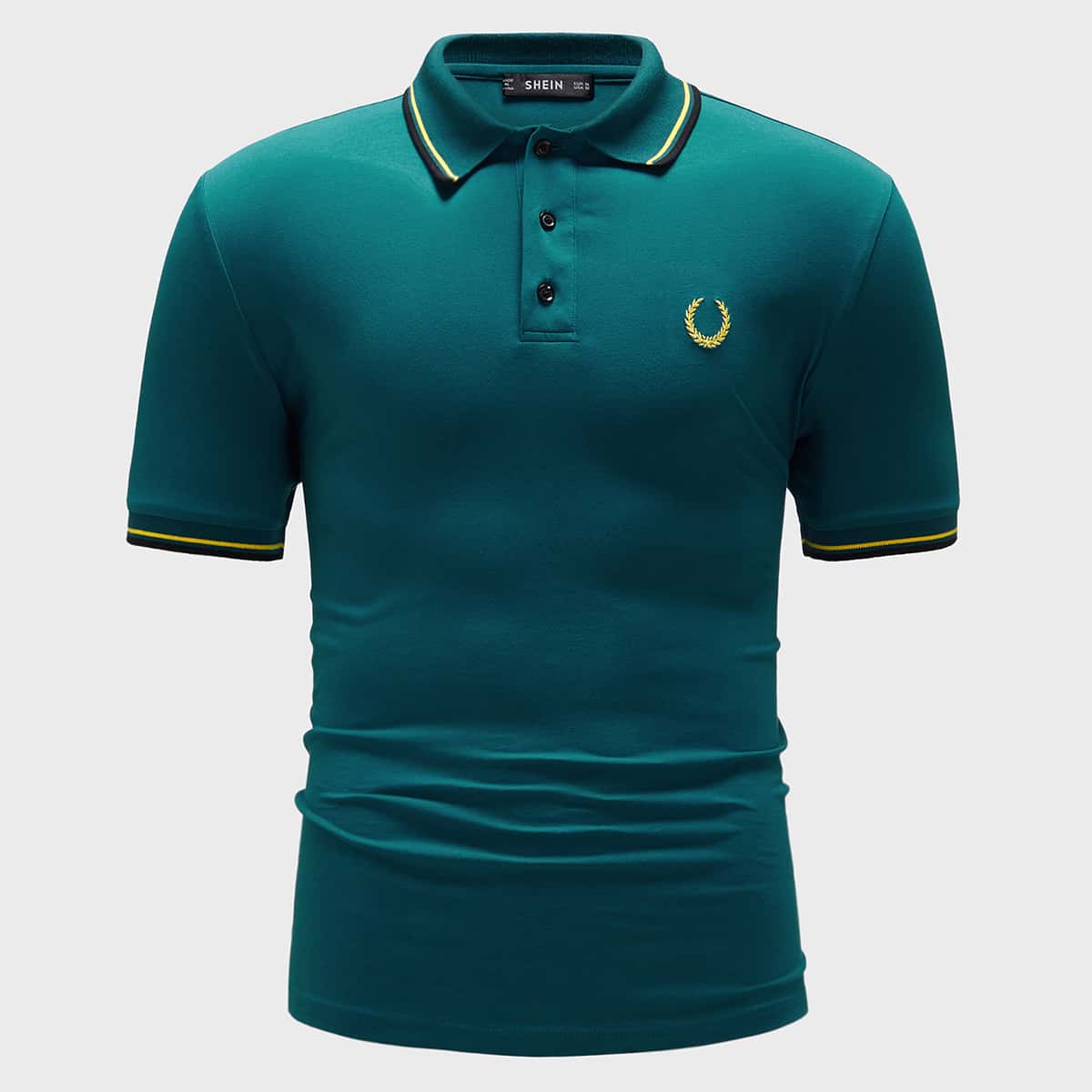 

Guys Embroidery Detail Striped Trim Polo Shirt, Green