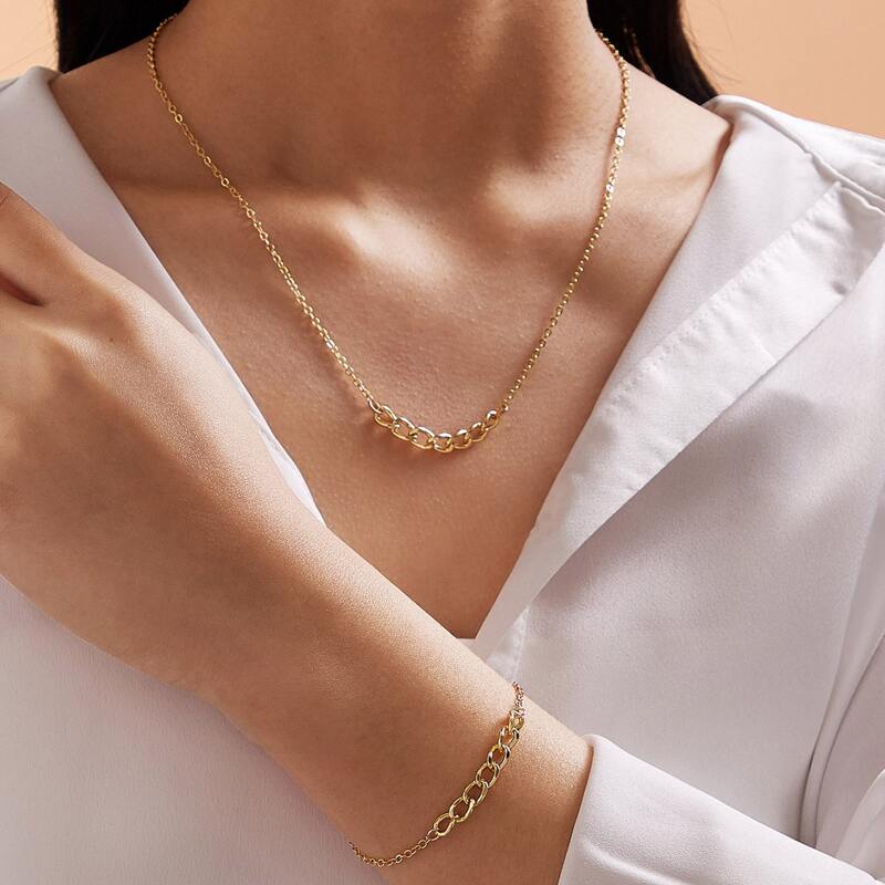 

2pcs Simple Chain Necklace & Bracelet