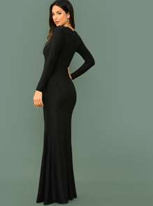 SHEIN Belle Đầm Dây kéo màu trơn màu đen Gợi cảm - màu đen - Xem 2