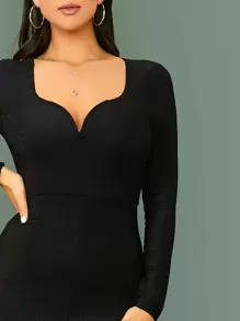 SHEIN Belle Đầm Dây kéo màu trơn màu đen Gợi cảm - màu đen - Xem 5