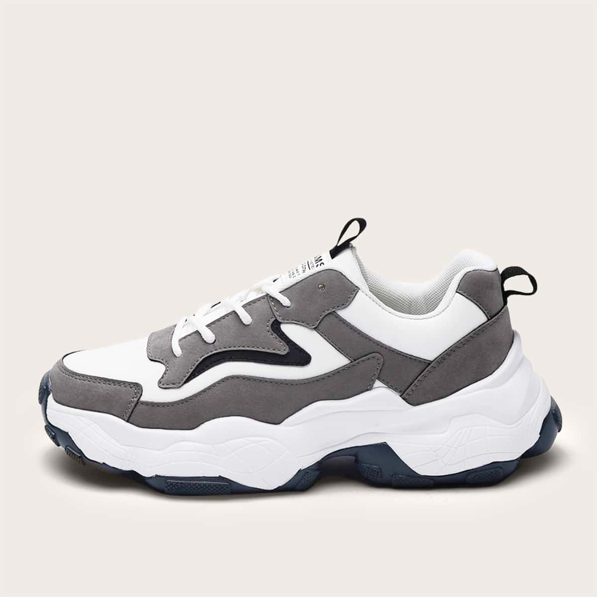 

Guys Lace-up Front Suede Panel Chunky Sneakers, Grey