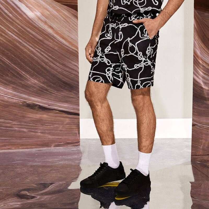 

Guys Chain Print Shorts, Black and white