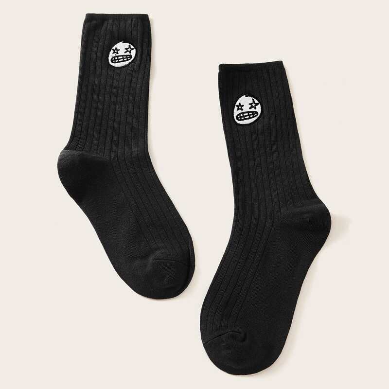 

1pair Cartoon Graphic Socks, Black