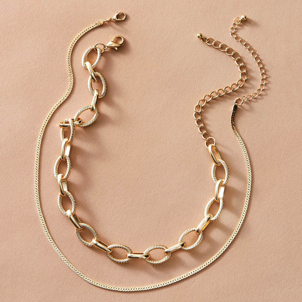 

2pcs Metallic Chain Necklaces, Gold