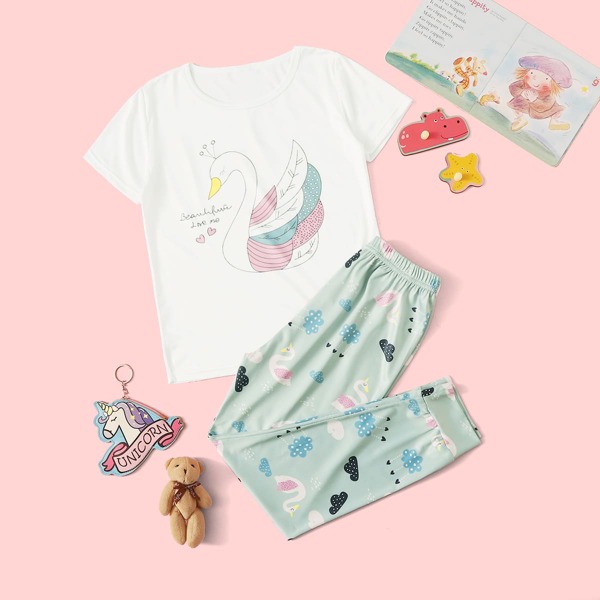 

Пижама с текстовым принтом для девочек, Многоцветный