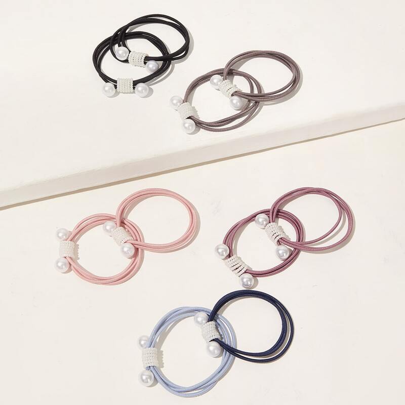 

6pcs Faux Pearl Decor Hair Tie, Multicolor