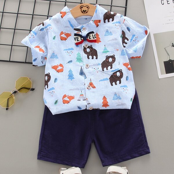 

Toddler Boys Cartoon Graphic Bow Shirt With Shorts, Multicolor